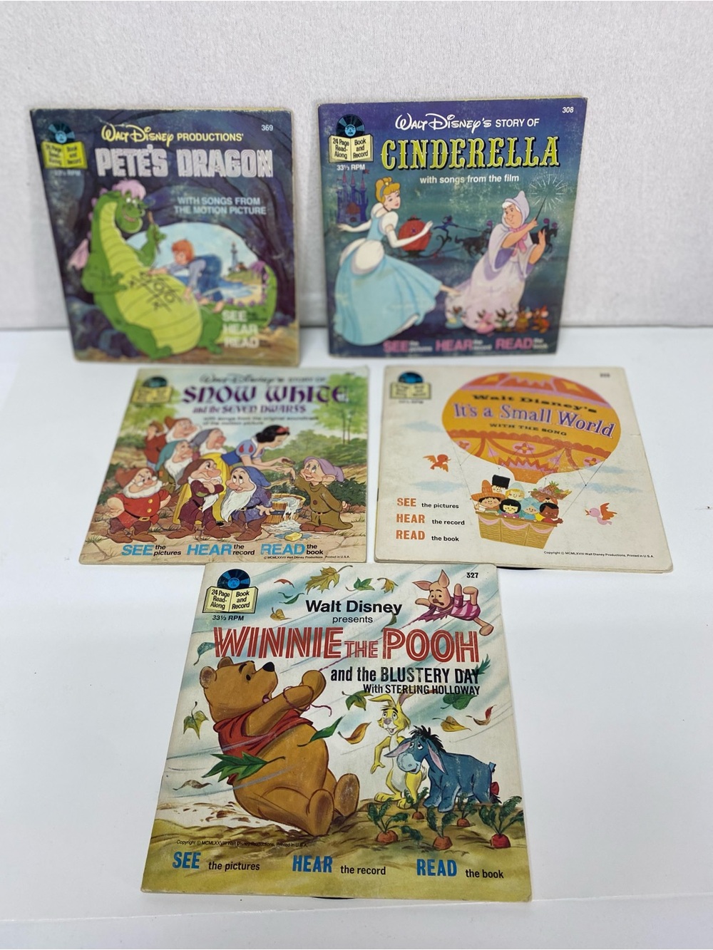 Disney Storybook Records Set Lot of 5 Books with records See Hear Read 331/3 RPM